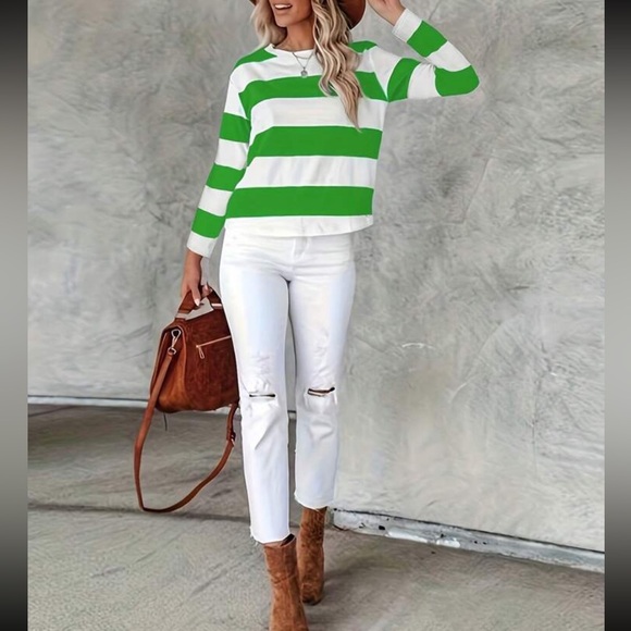 Striped round neck casual top - Picture 3 of 4